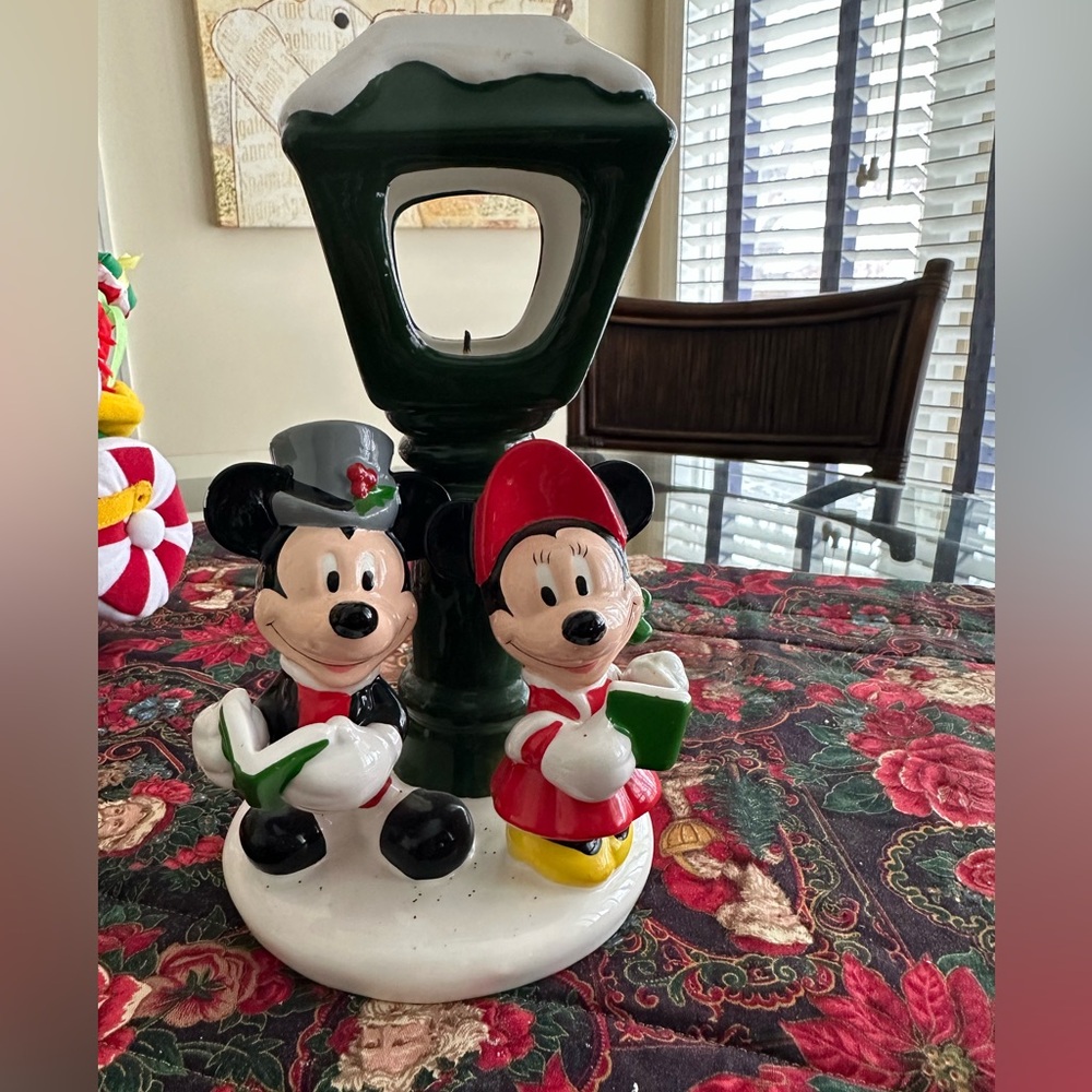 Vintage Disney Festive Mickey and Minnie with Green Lamp Post